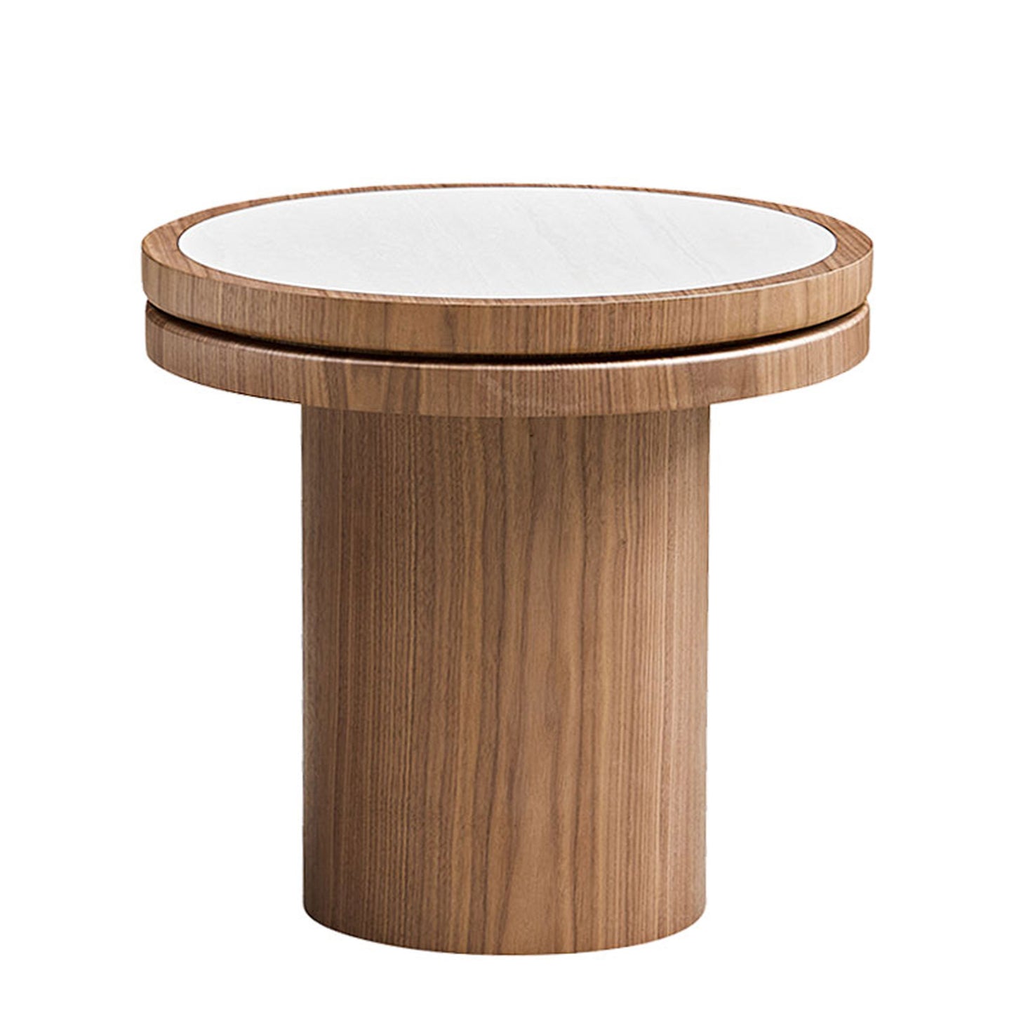 Round MDF Side Table with Sintered Stone Top - Walnut
