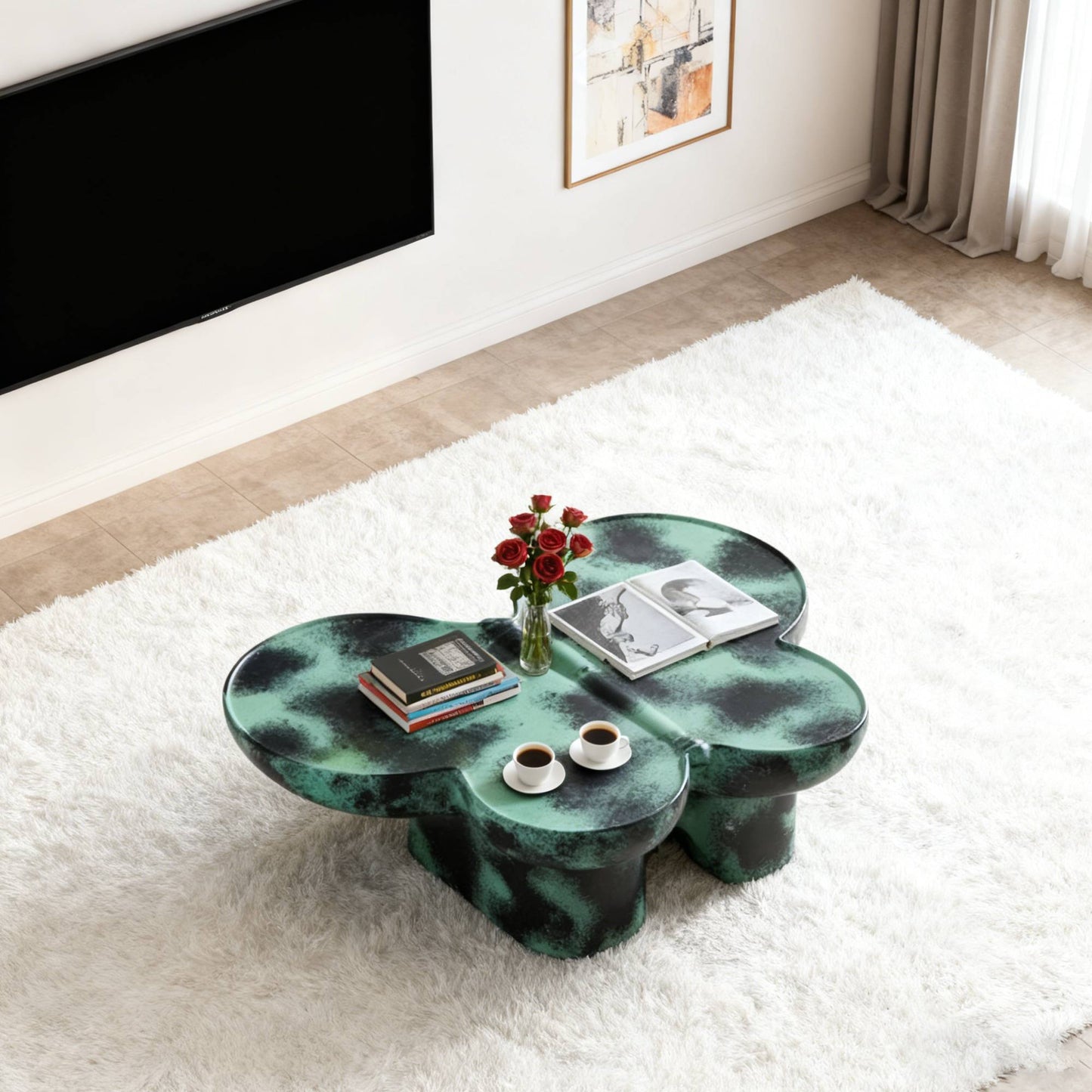 Modern Coffee Table Faux Travertine Textured For Livingroom