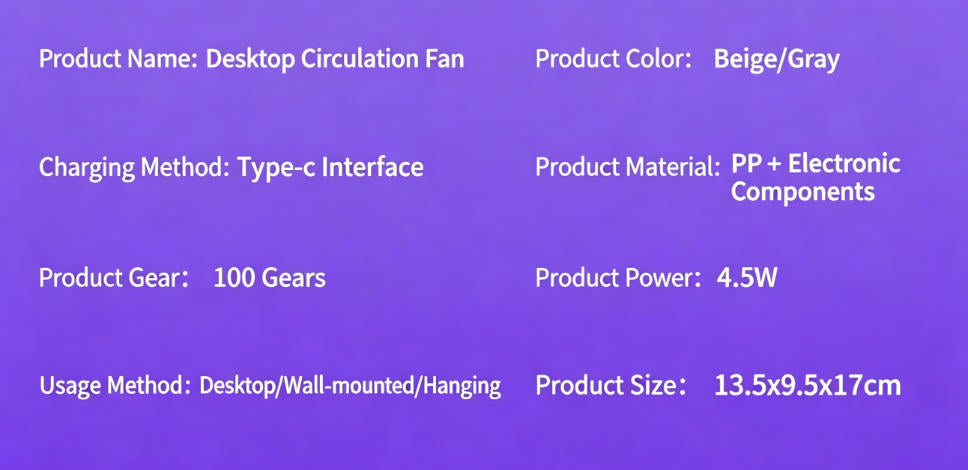 Mini USB Rechargeable Circulating Fan with Digital Display - Multi-Speed, Wall & Desktop Use
