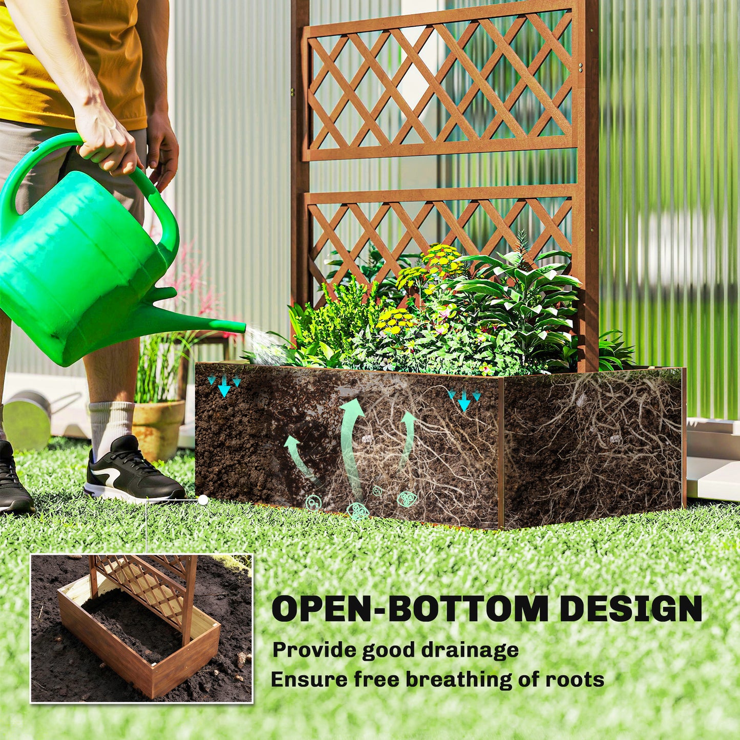 Wooden Trellis Planter Box for Vegetables Herbs Flowers - Raised Garden Bed, Orange