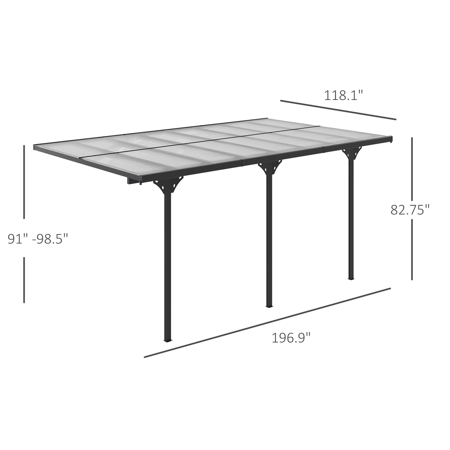 Outdoor Polycarbonate Pergola - UV Blocking Hardtop Awning, Gray