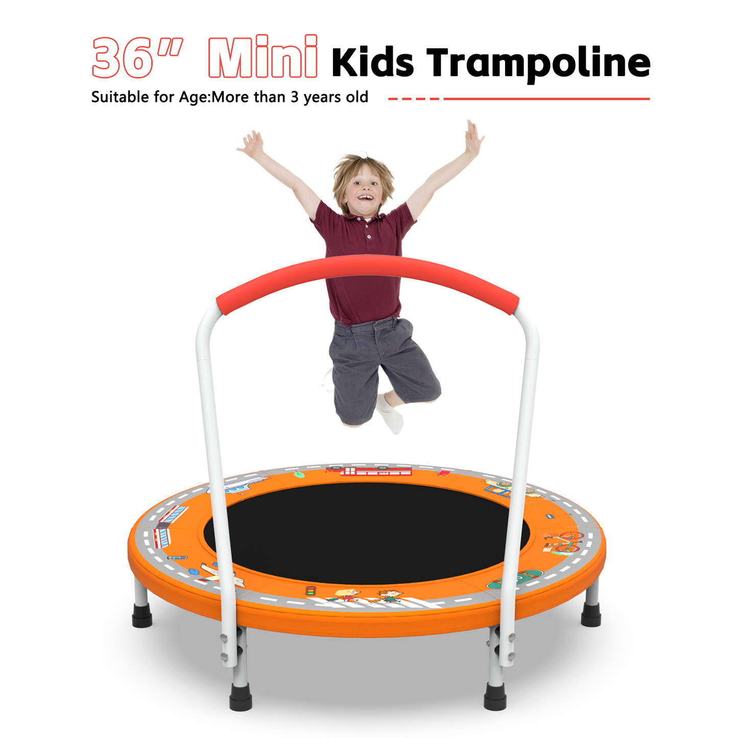 36-Inch Mini Trampoline for Kids 1-6 with Handle - Orange