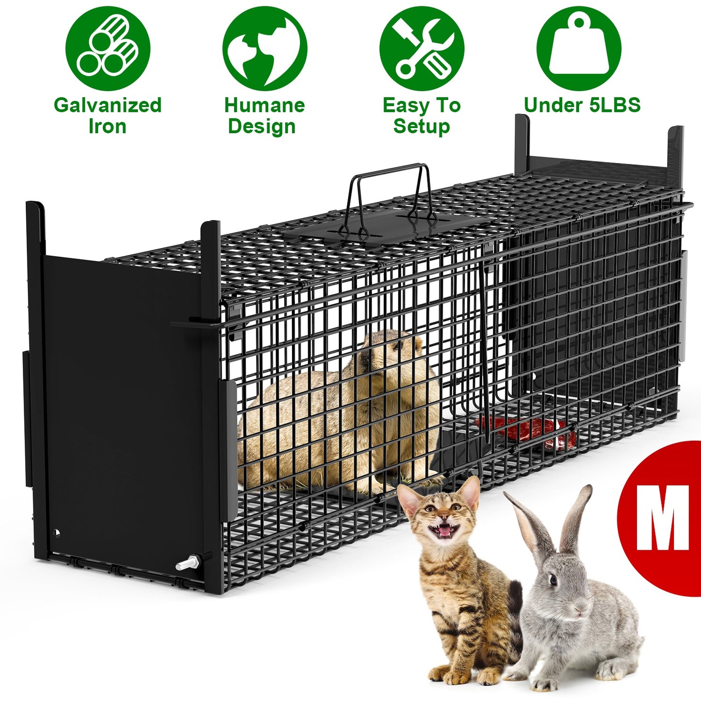 Humane Live Animal Cage Trap - Galvanized Iron, Multiple Sizes