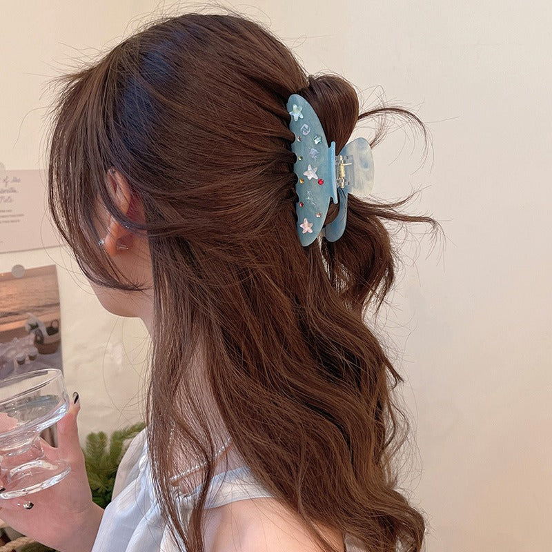 Blue Acetic Acid Hair Clip - Retro Grip Claw Clip