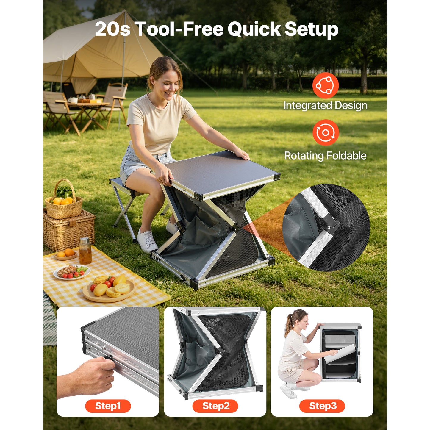 Portable Folding Camping Storage Cabinet and Table Set with Shelves, Lightweight Outdoor Kitchen Station