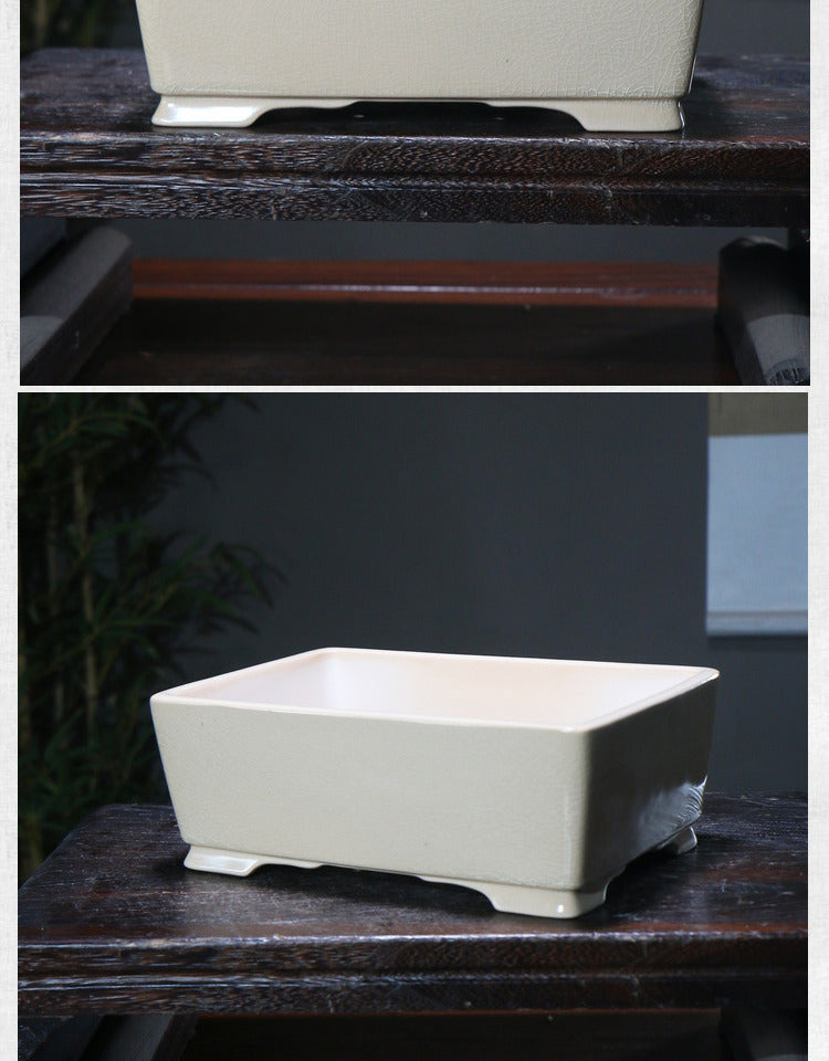 Ceramic Rectangular Flower Pot with Glazed Finish - Zen Style Garden Planter