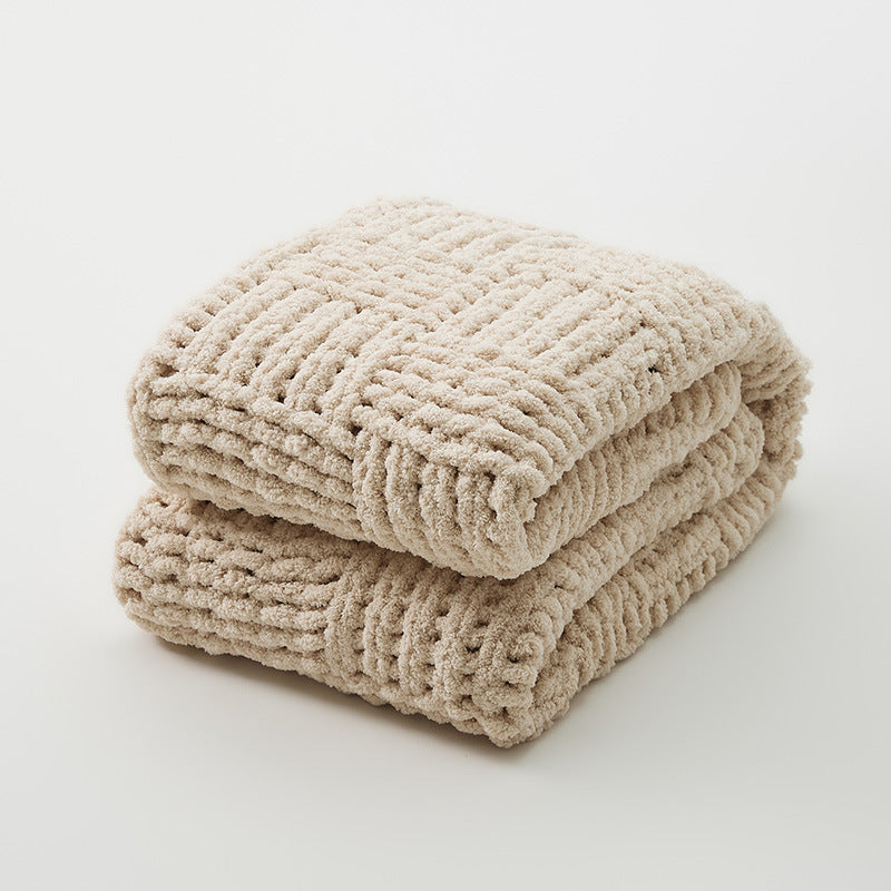 Solid Color Knitted Fluffy Blanket - Cozy Home Bedding & Sofa Throw