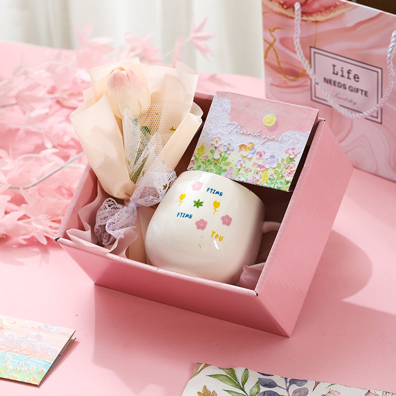 Ceramic Tulip Glass Cup with Bunny Pendant and Gift Card, 301-400ml