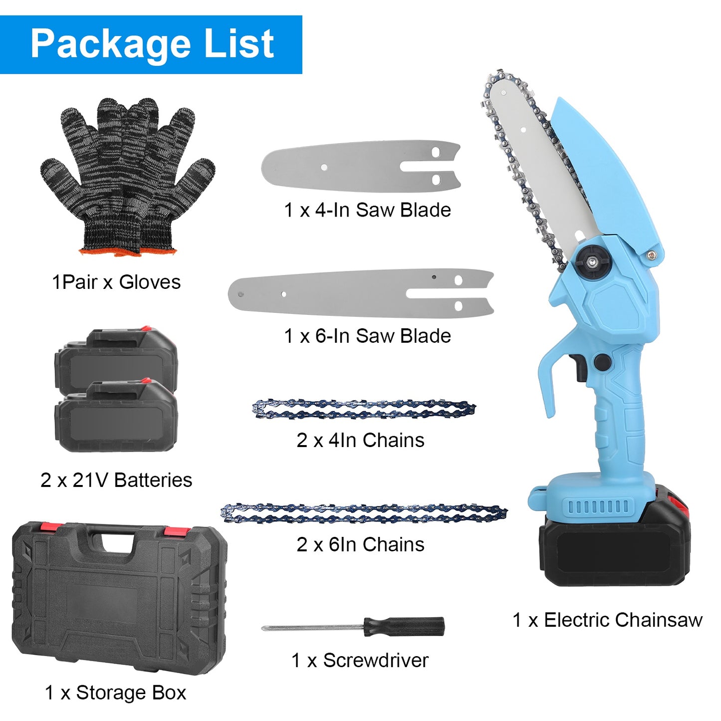 Mini Cordless Chainsaw 4-inch & 6-inch with Rechargeable Batteries - Light & Powerful Garden Tool