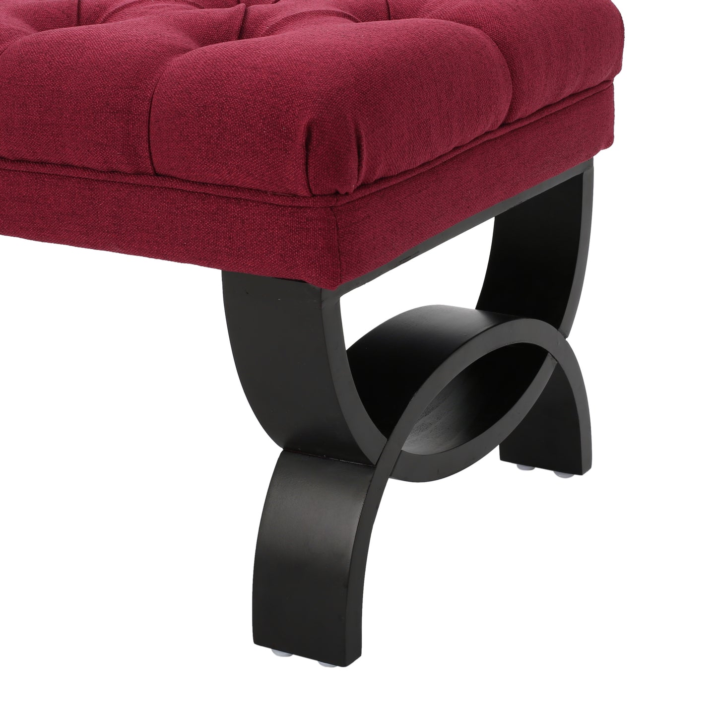 Red Fabric Ottoman Bench with Button Tufting