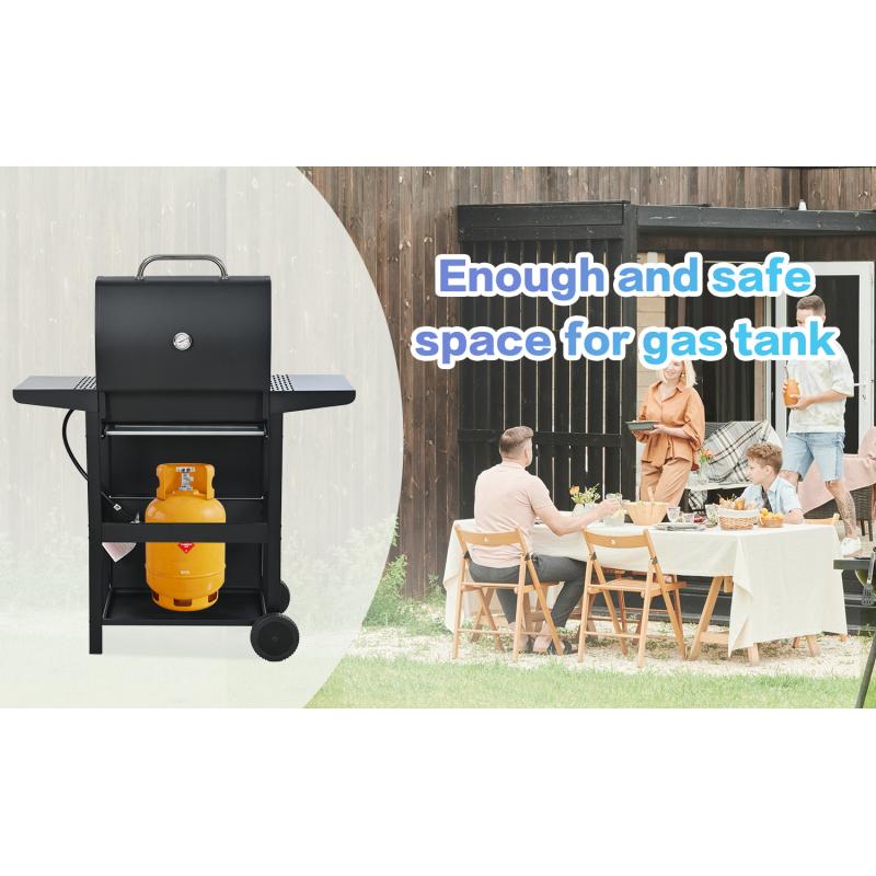 Three-Burner Propane Gas Grill with Stainless Steel Design & Wheels