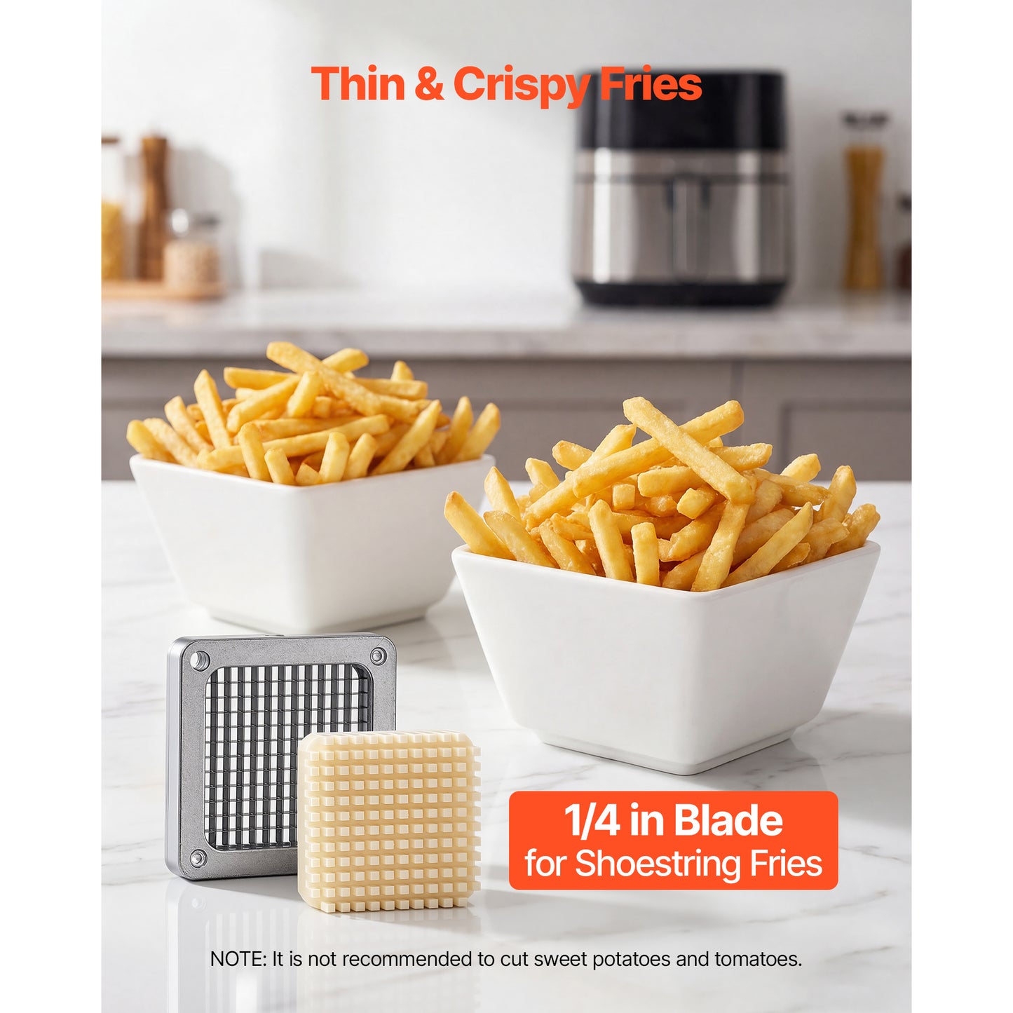 French Fry Cutter with 1/4 Inch Blade - Commercial Vegetable Chopper for Thin Fries, Onions, Carrots, Bell Peppers