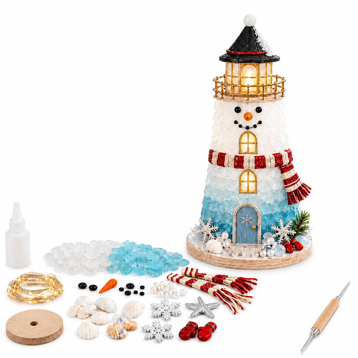Santa Claus Glass-Textured Lighthouse Holiday Ornament Kit - All Styles