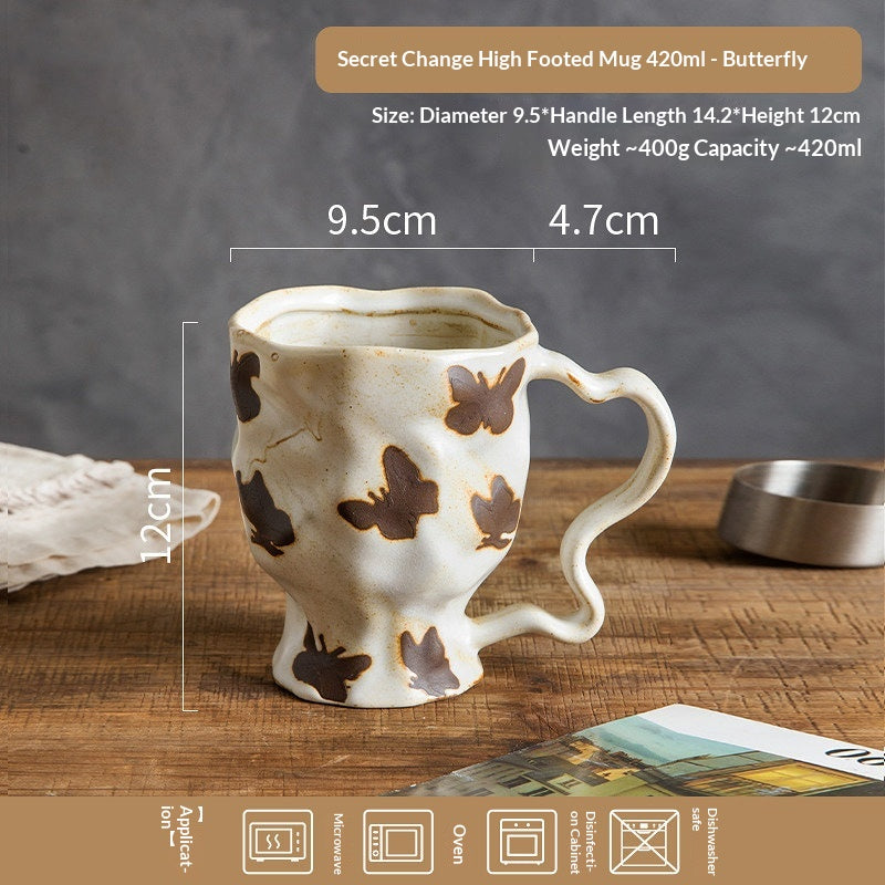Ceramic Coffee Mug Set - Kiln-Shift Household Drinkware with Floral Patterns