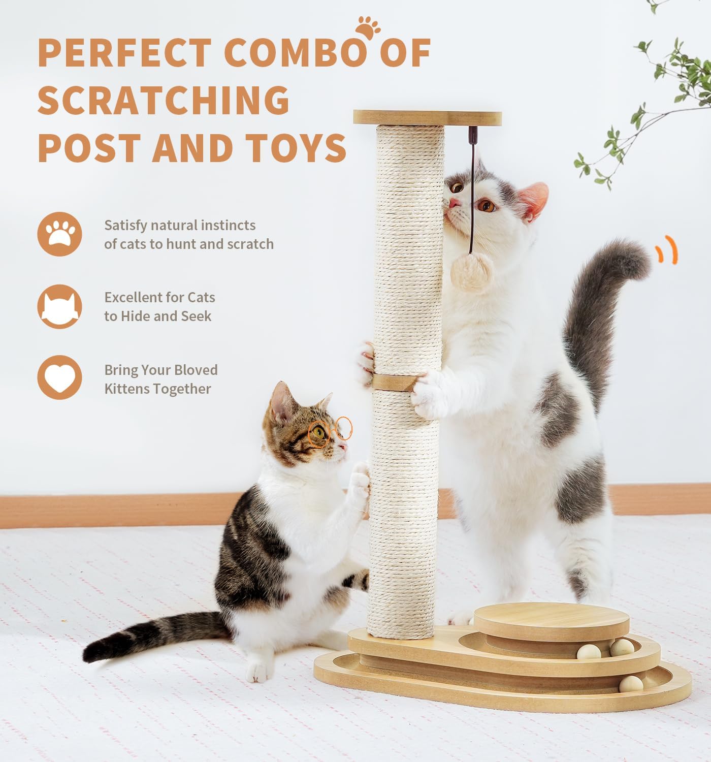 Medium Cat Scratching Post with Interactive Toys and Wooden Ball Lane - Indoor Pet Toy