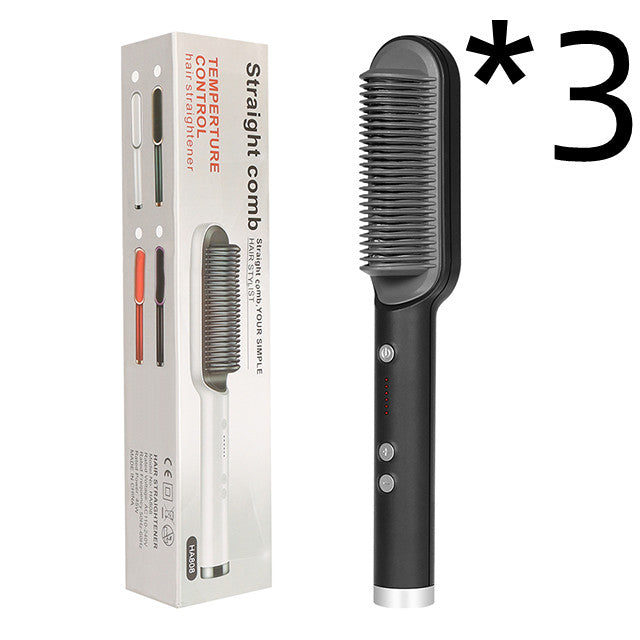 2-in-1 Hair Straightener Curling Iron Hot Comb with Negative Ions - Multi-Functional Electric Hair Styling Brush