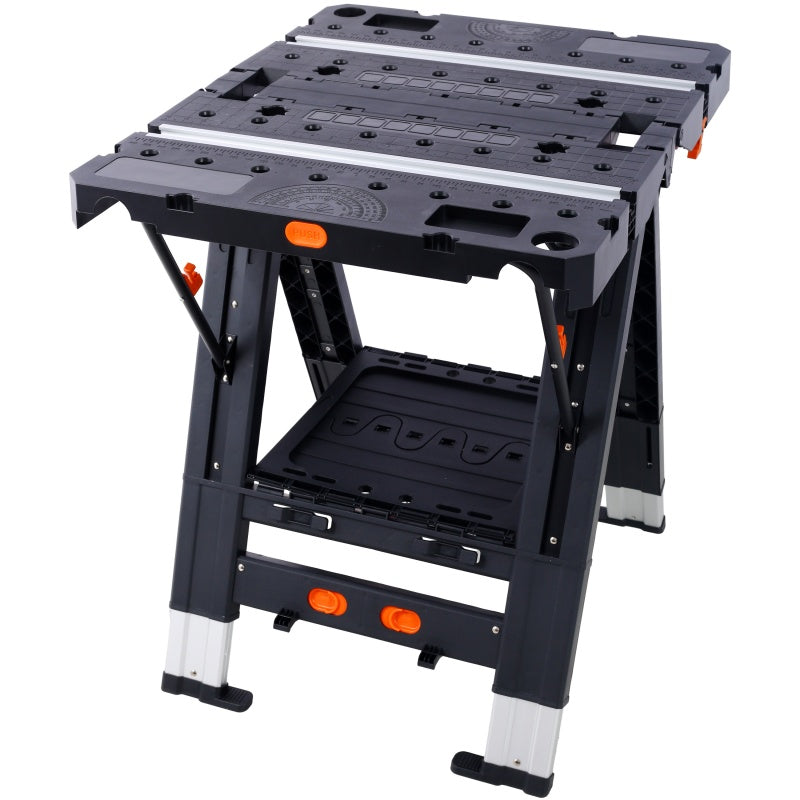 Heavy-Duty Portable Folding Workbench with Clamps - Adjustable Garage Sawhorse