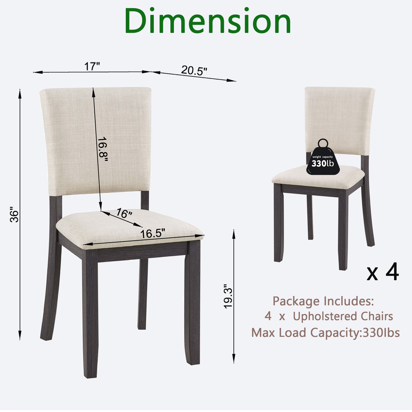 Modern Minimalist Dining Chairs Set of 4 - Antique Black & Beige