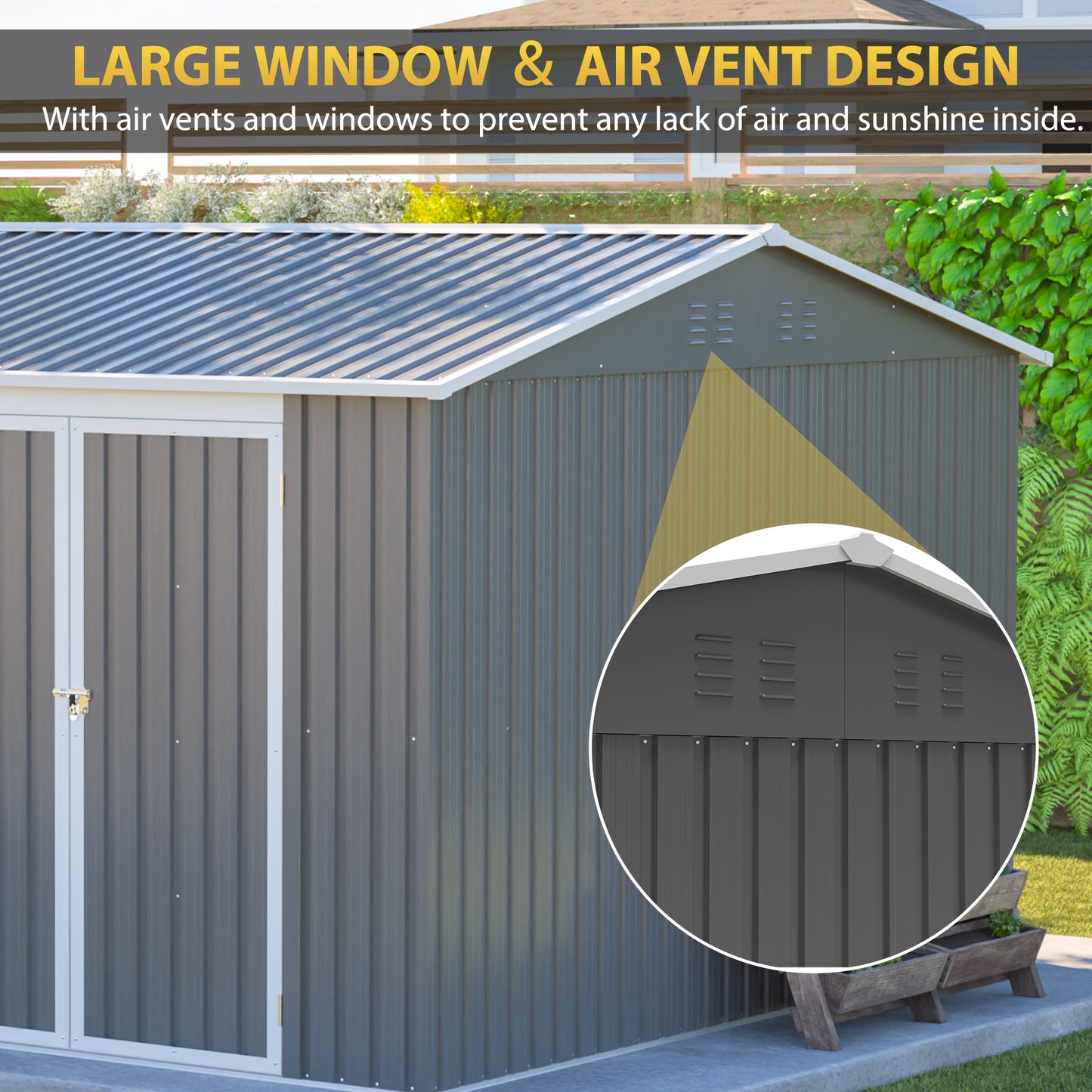12x10 FT Heavy Duty Metal Outdoor Storage Shed - Grey