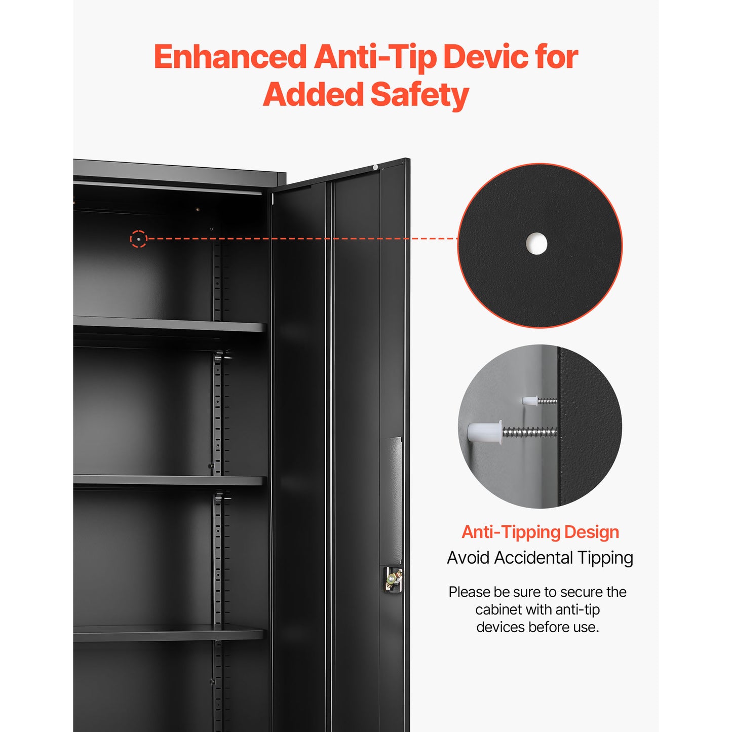 Lockable Metal Storage Cabinet with Adjustable Shelves for Garage, Warehouse, Office - Black, 68.9 Inches