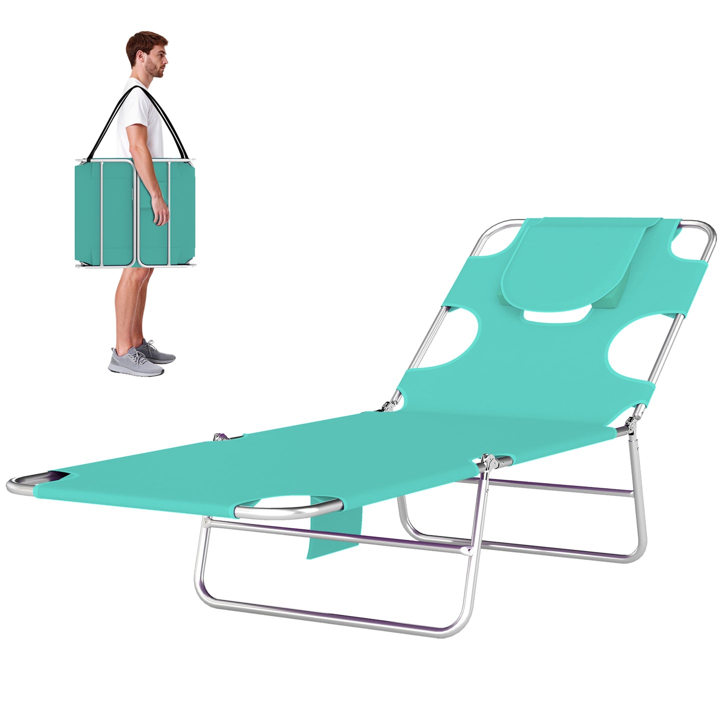 Adjustable Folding Tanning Chair with Face Hole - Light Green