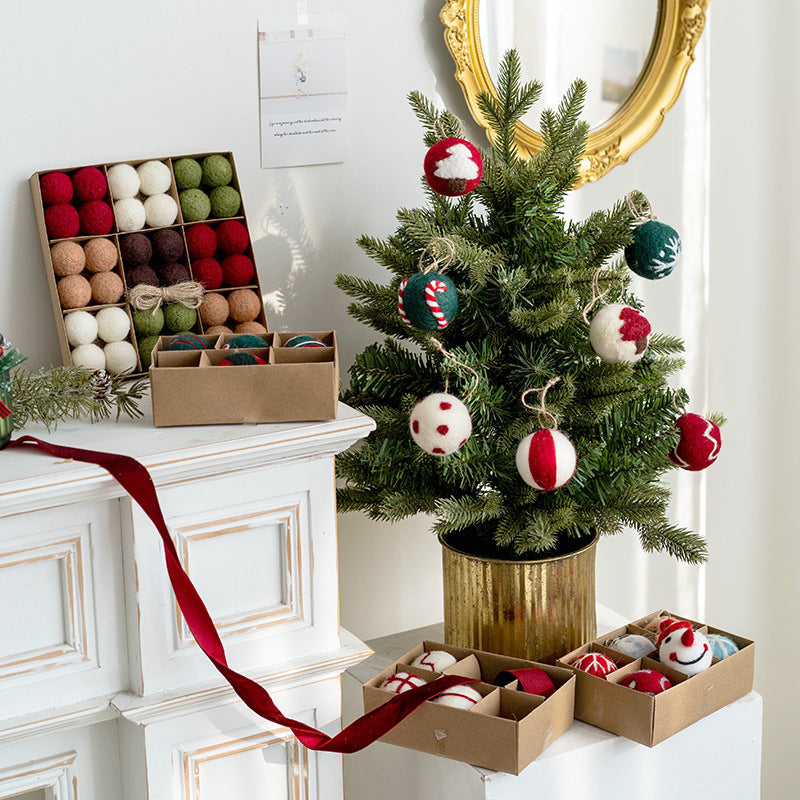 Christmas Wool Felt Snowflake Ball Pendant Set - Festive Home Decor