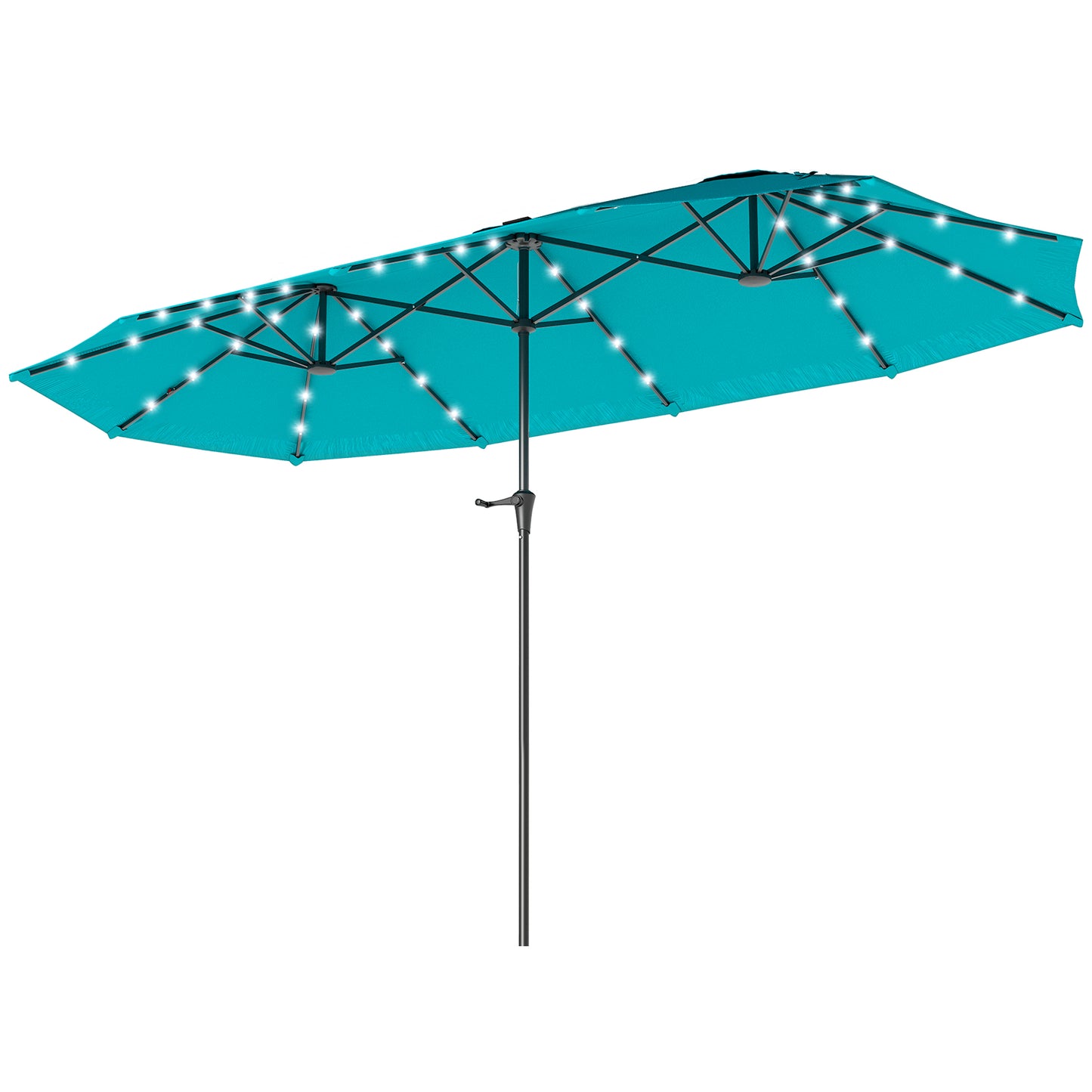 13ft Double-Sided Patio Umbrella with Solar Lights - Blue