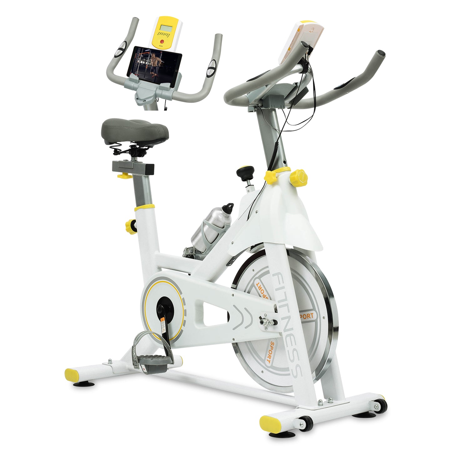 Indoor Exercise Bike with Adjustable Resistance & LCD Display - Yellow/White
