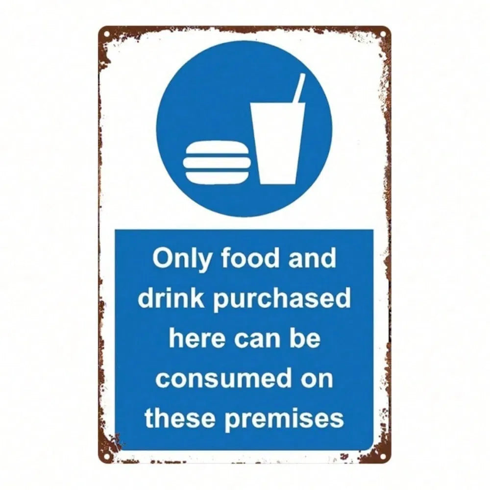 Vintage Blue Metal Sign - Food & Drinks Only Allowed Here