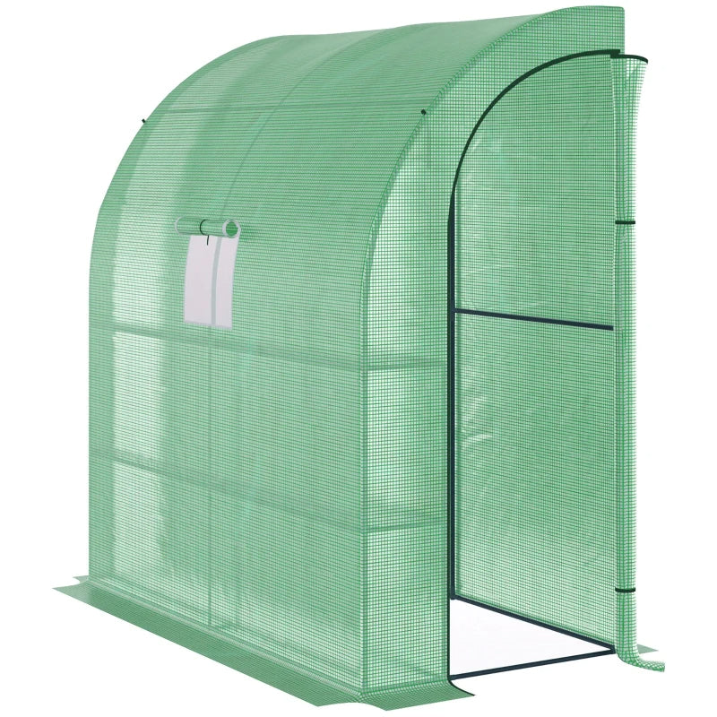 Lean To Greenhouse with Shelves - Walk-In Plant Nursery, Green PE Cover
