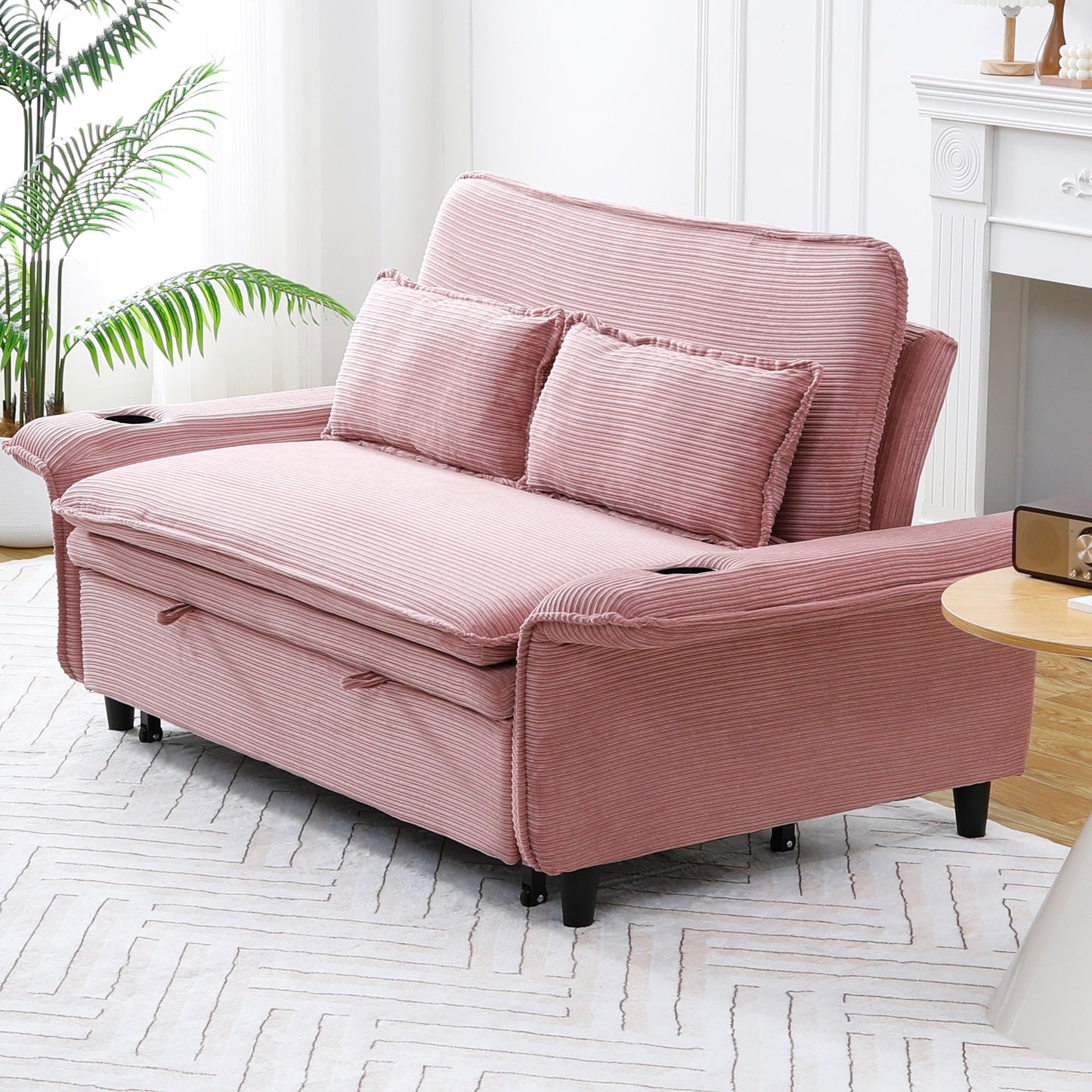 Adjustable Pink Striped Sofa Bed - Multi-Functional 65.74-Inch