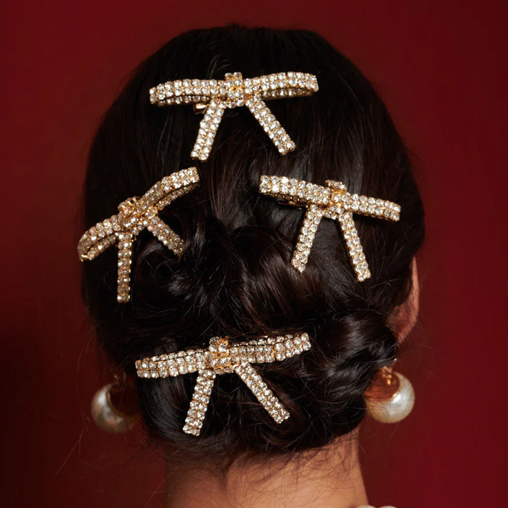 Rhinestone Bow Hair Barrettes for Women