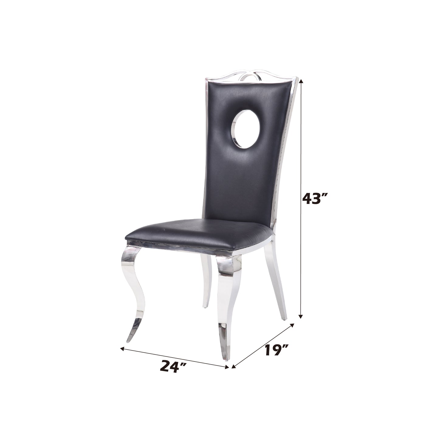 Black Synthetic Leather & Stainless Steel Side Chair Set of 2