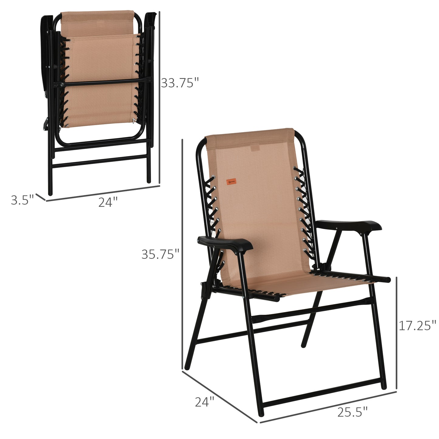 Folding Patio Chair - Portable Bungee Sling with Armrests, Beige