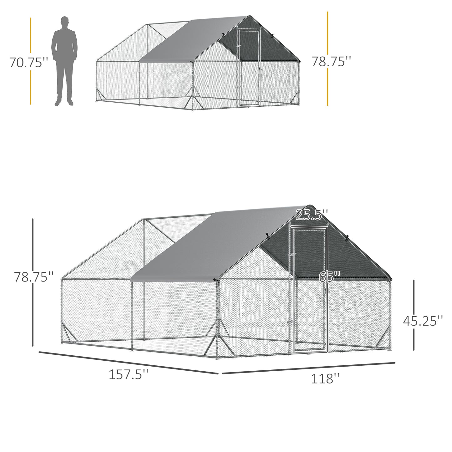Metal Chicken Coop with Cover Lockable Door Outdoor Hen House 10x13x6.5