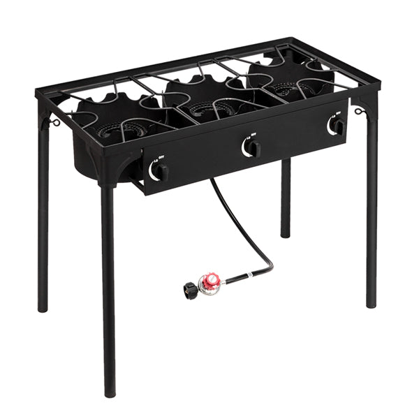 High-Power Three Burner Gas Stove - 225,000 BTU, Cast Iron