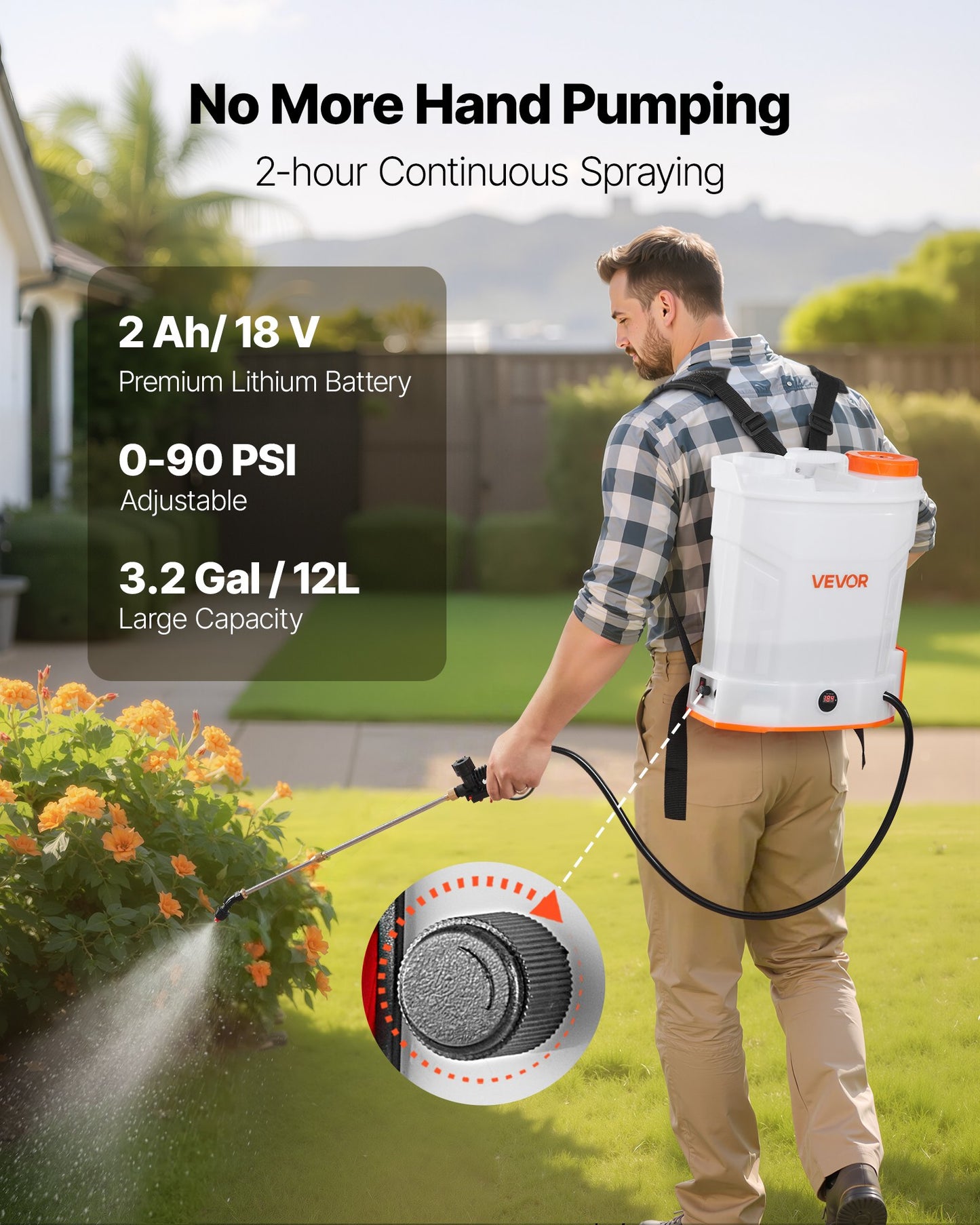 Battery Powered Backpack Sprayer 3.2 Gallon 0-90 PSI for Garden & Yard
