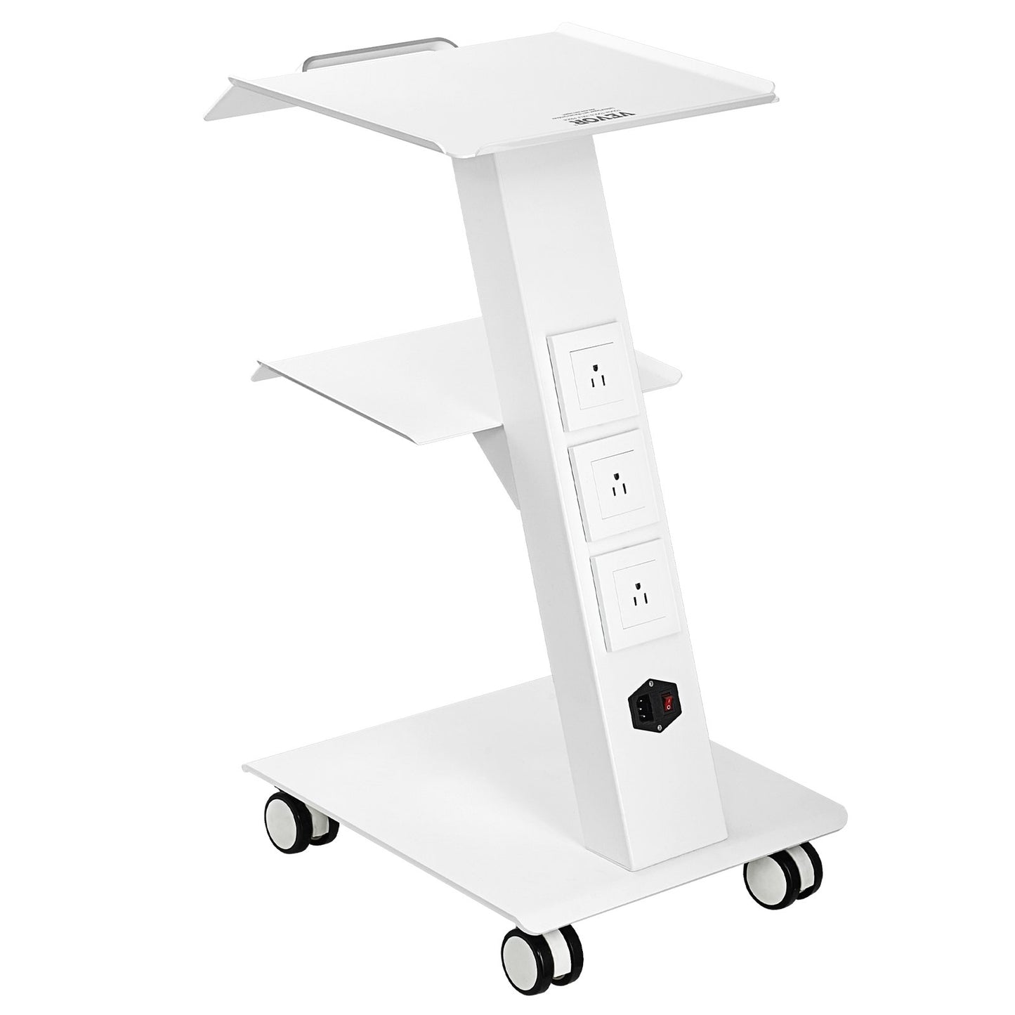 Mobile Lab Trolley with Built-In Socket - 3-Tier Rolling Cart - White
