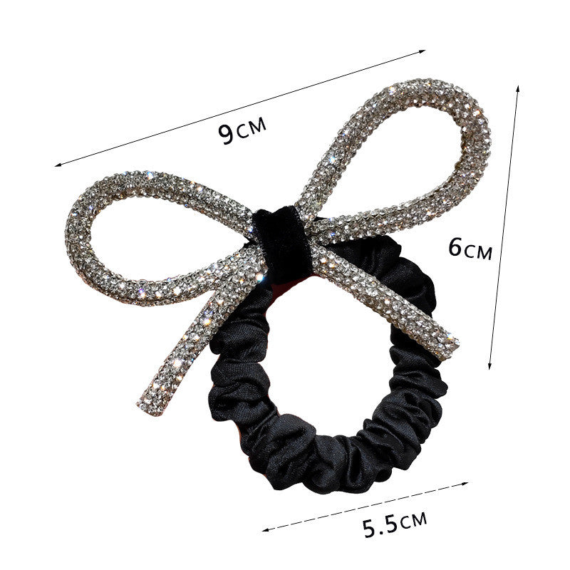 Shiny Diamond Bow Hair Tie - Silver
