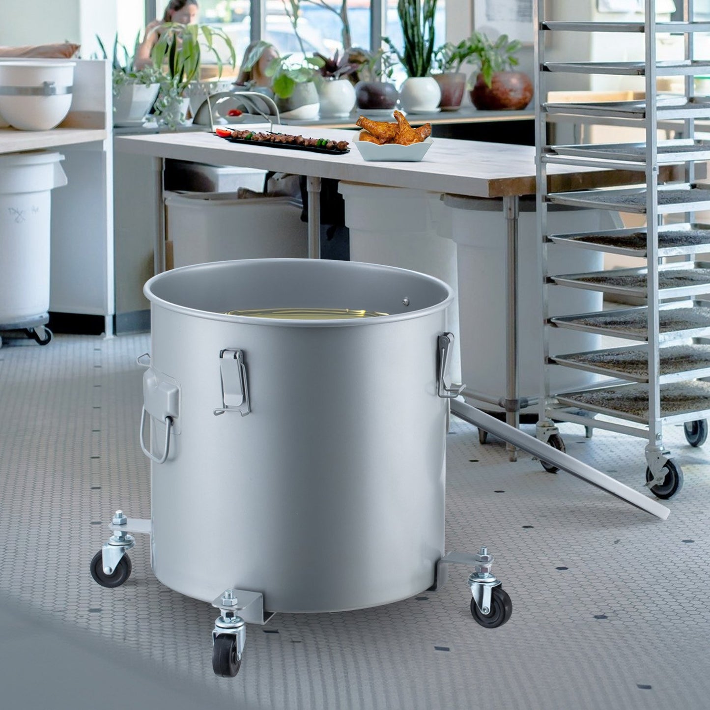 16-Gallon Fryer Grease Bucket with Lid and Filter Bag - Gray