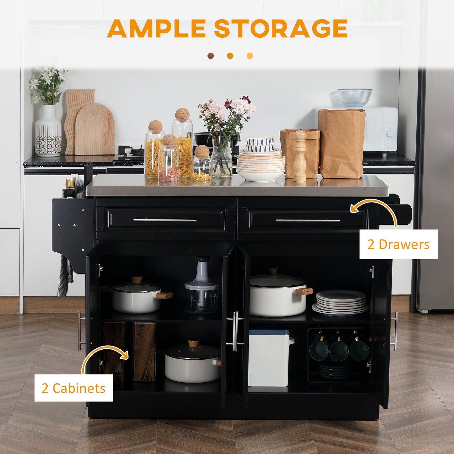 Portable Rolling Kitchen Island Cart with Stainless Steel Top