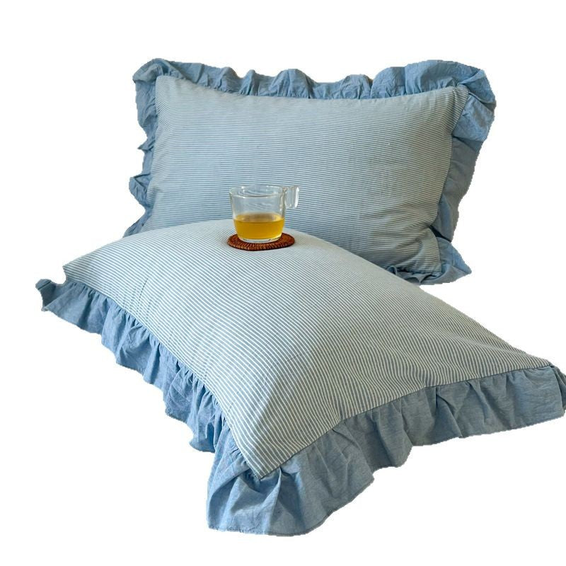 Washed Cotton Lace Pillowcase - Elegant Bedding Cover for Home Decor