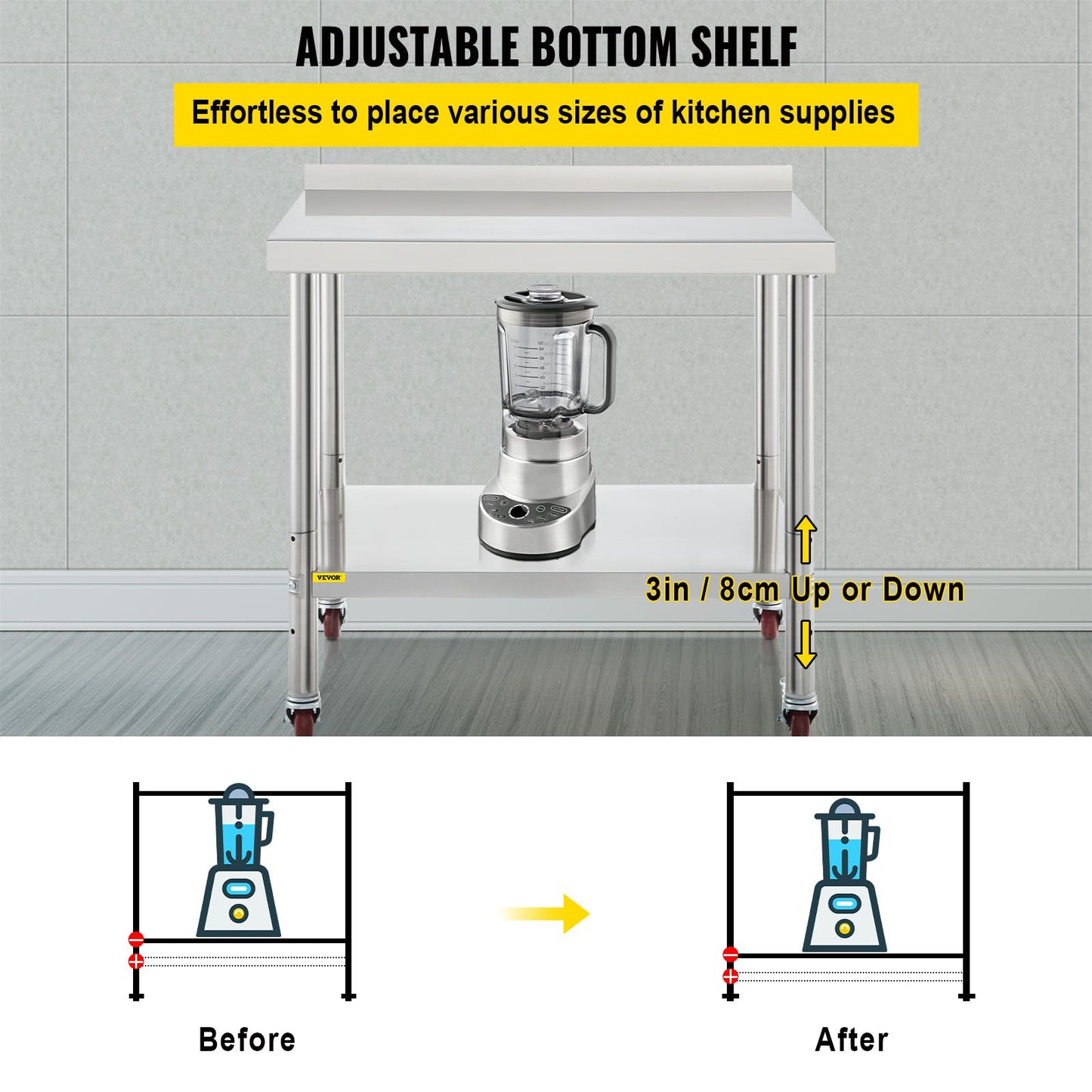 Heavy Duty Stainless Steel Prep Table with Adjustable Undershelf