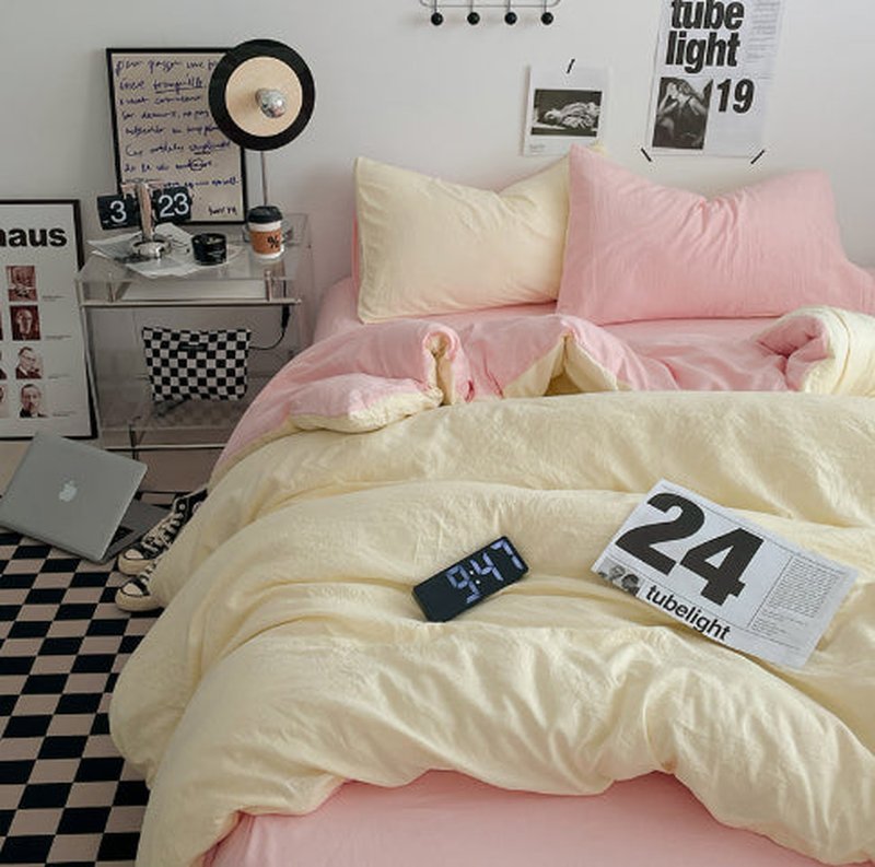 Solid Color Bedding Set - 4-Piece Quilt Cover & Sheets for Dorm Room