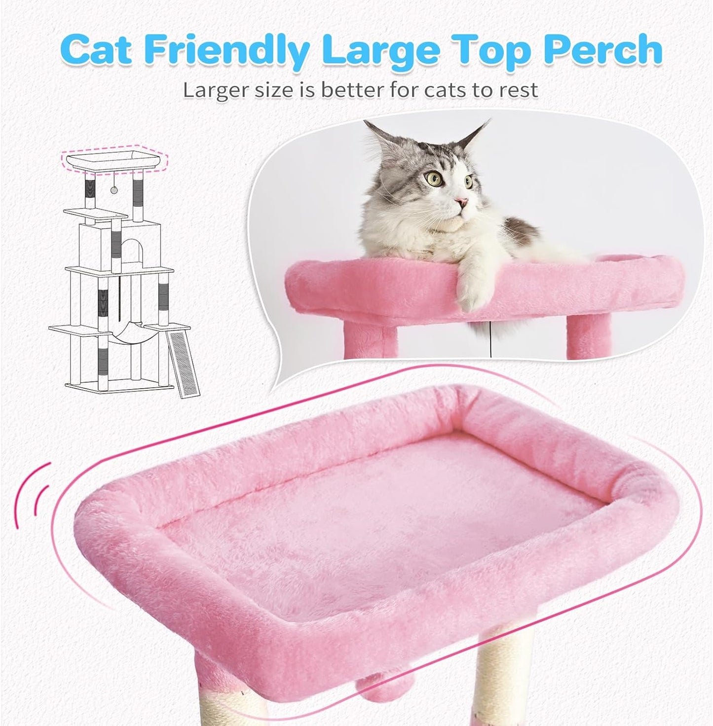 Multi-Level Cat Climbing Tree with Sisal Scratch Post and Resting Areas - 63 Inch