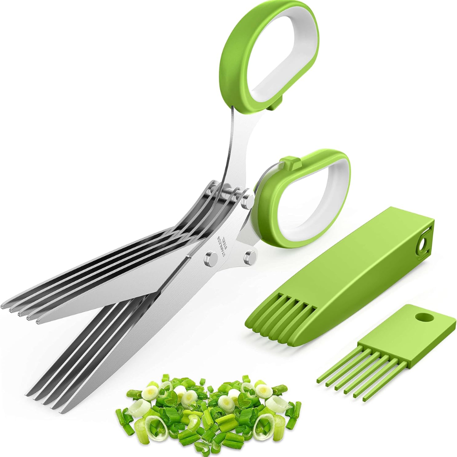 Stainless Steel Multi-Blade Herb Scissors for Kitchen Prep - Green