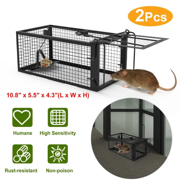 Humane Live Rodent Trap Cage - 2 Pack Galvanized Iron