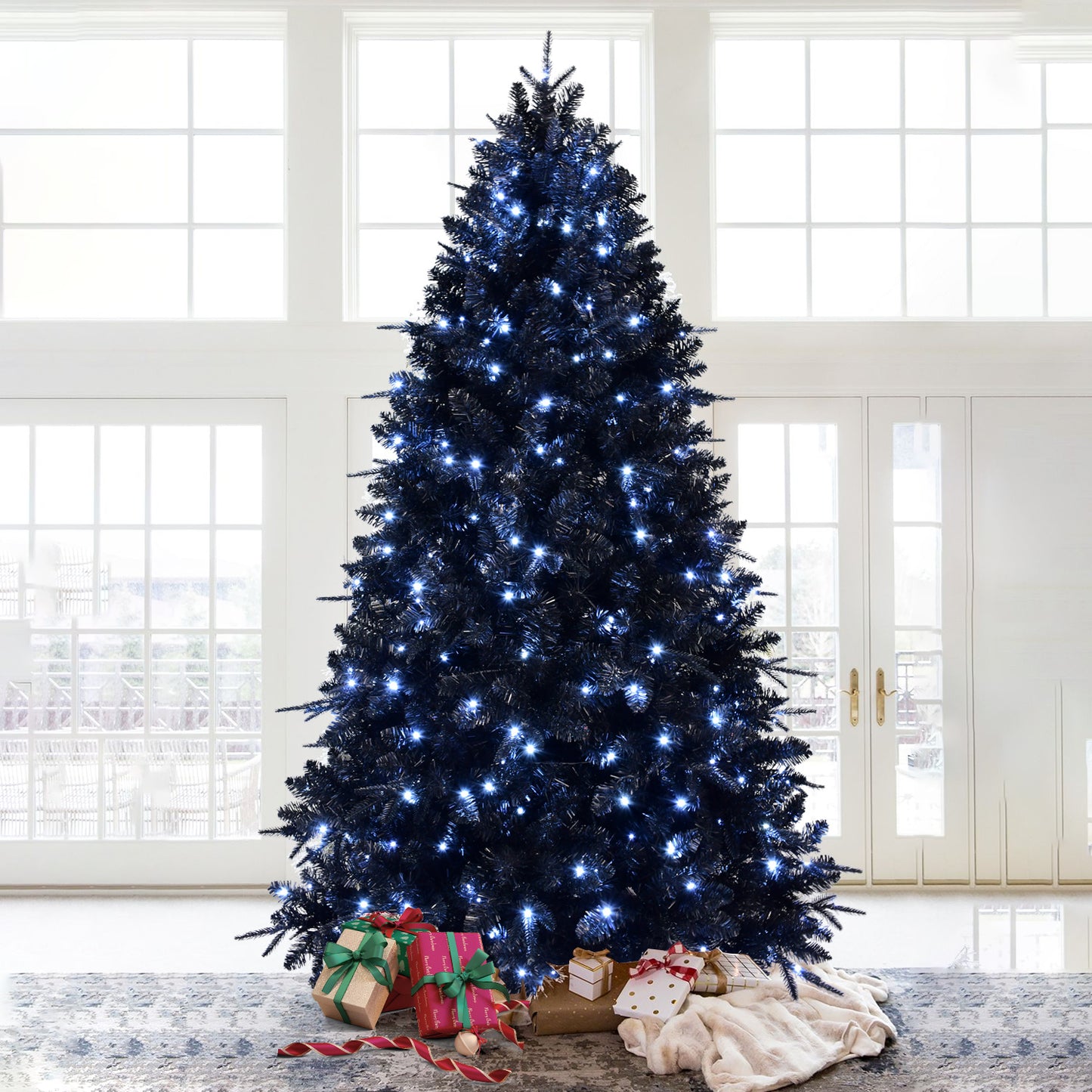 Prelit Black Christmas Tree with White Lights - Multiple Heights