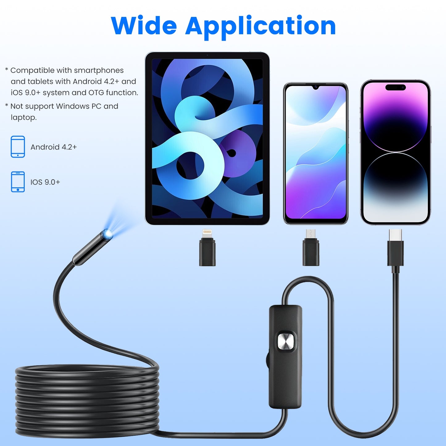 Endoscope Camera 1920P HD Waterproof Inspection Borescope with Dual Lenses & App Control