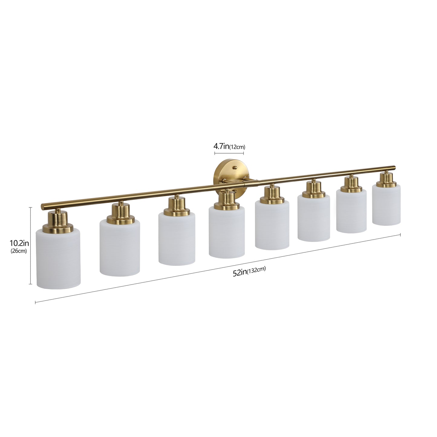 Modern 8-Light Wall Sconce - Golden Finish with Frosted Glass Shades
